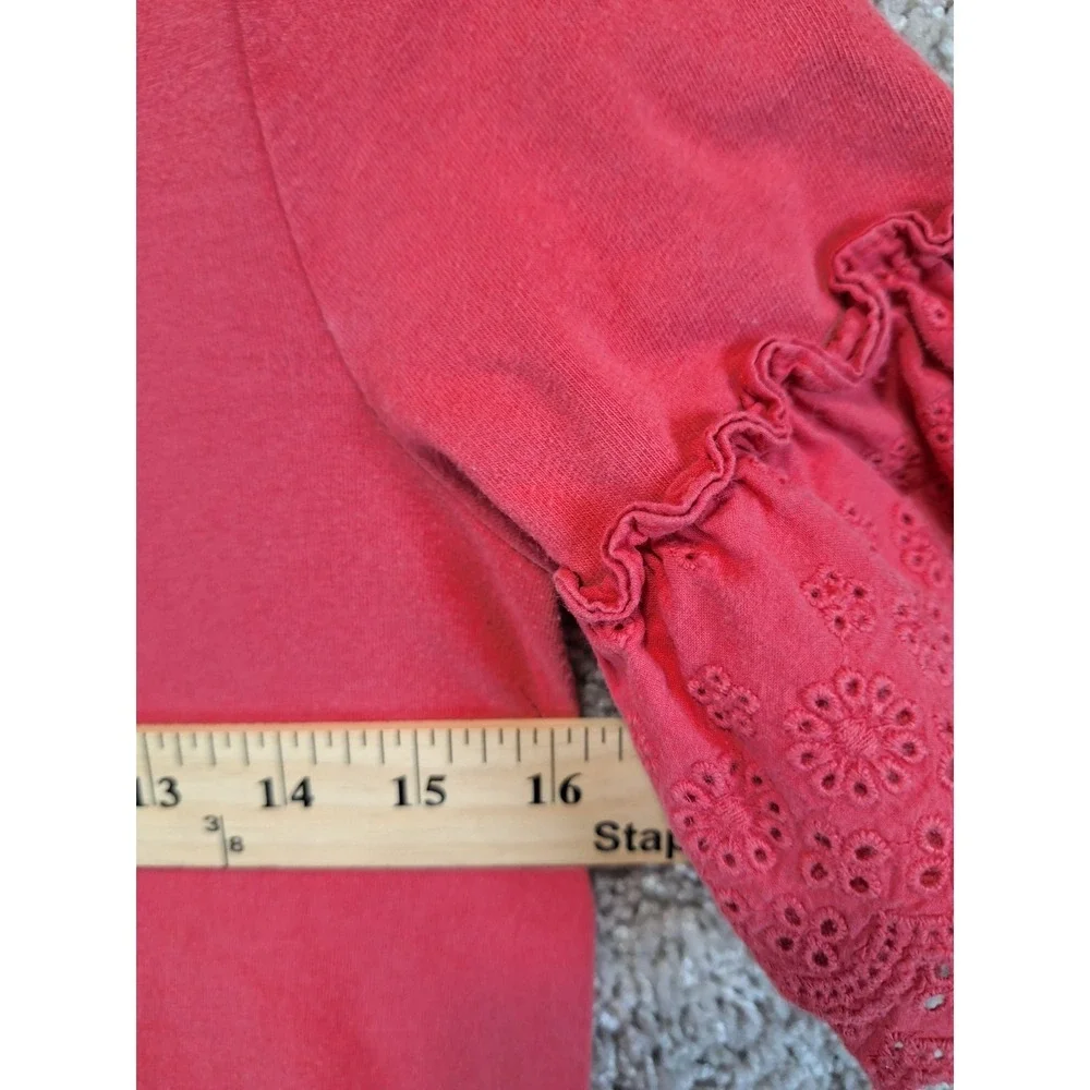 C&C California Shift Dress Womens XS Pink Stretch Eyelet Ruffle Sleeve Pullover - Picture 2 of 8